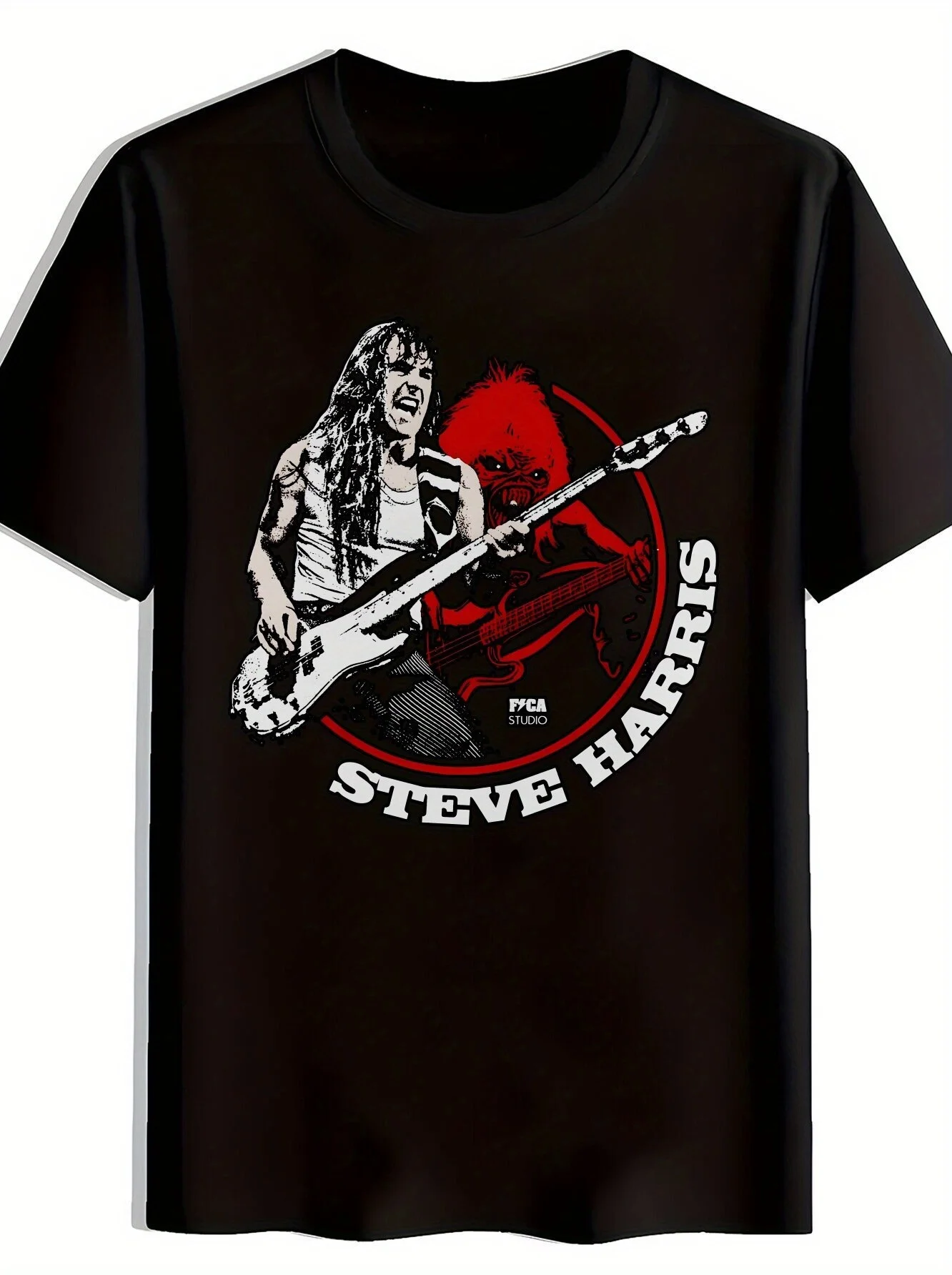 

Steve Harris Rock Band Graphic TShirt Men s Black Short Sleeve Crew Neck PolyesterTee Casual SummerTop with Guitar Player Design