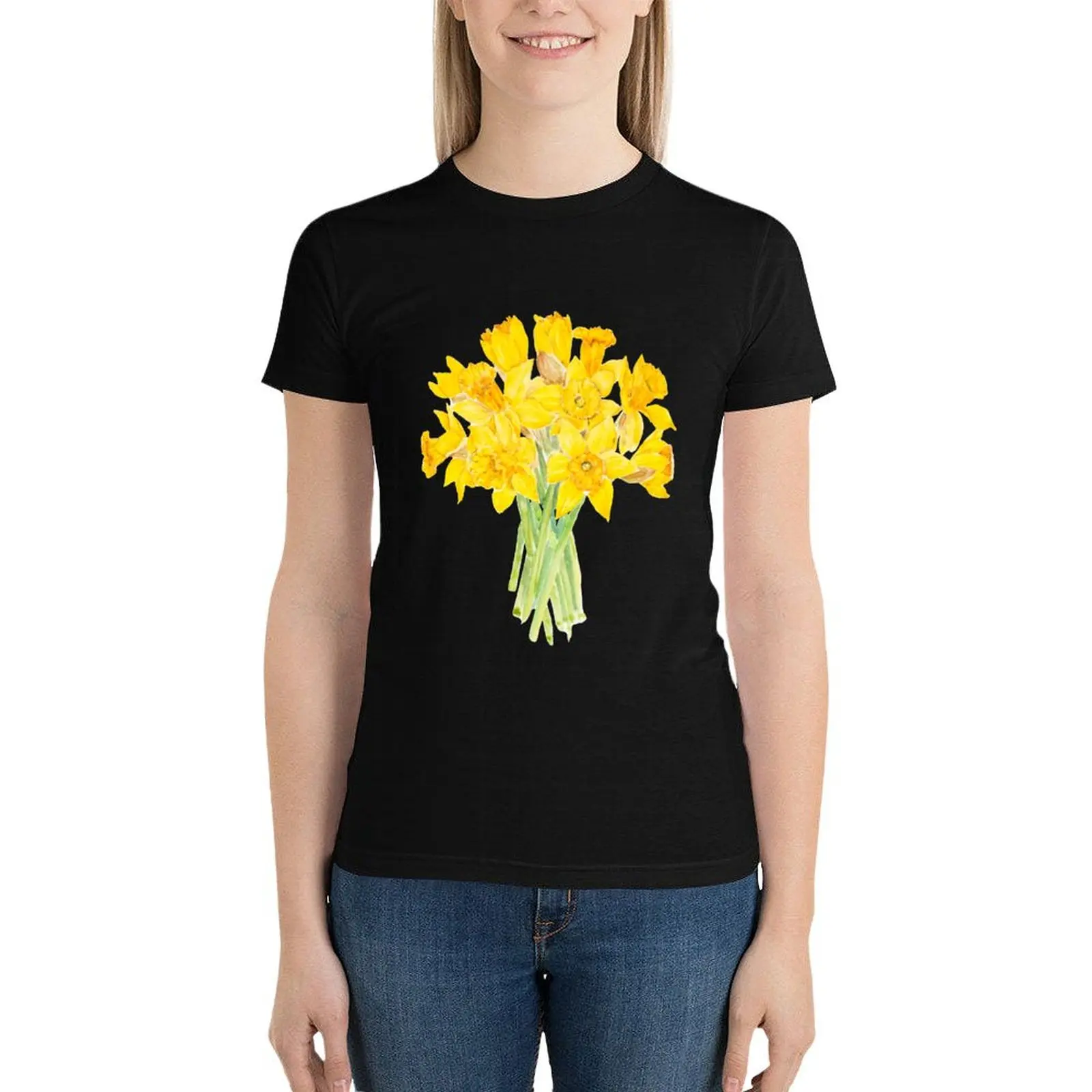 yellow daffodils bouquet watercolor T-Shirt hippie clothes kawaii clothes workout t shirts for Women