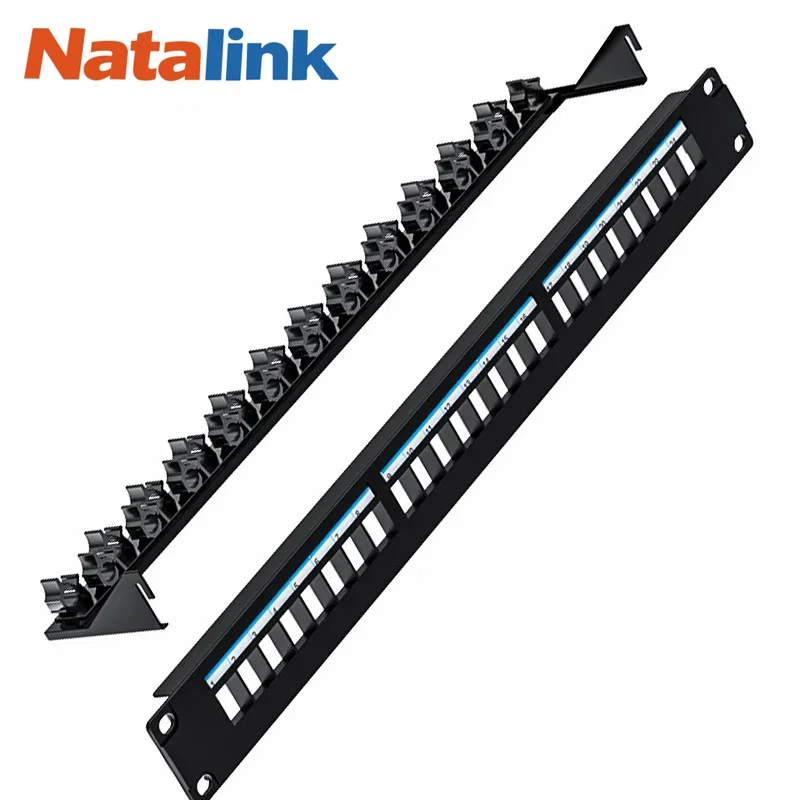 

Natalink 24 Port Blank Patch Panel UTP with Adjustable Rear Cable Management Bar for RJ45 CAT5e, CAT6, CAT6A, USB, HDMI