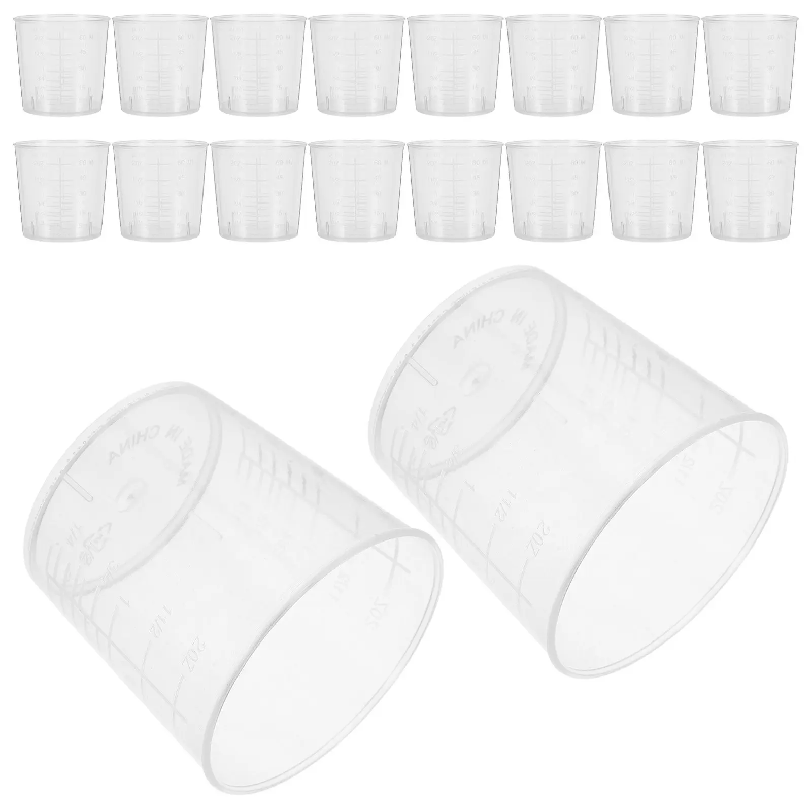 60ml Graduated Measuring Cup Set (25pcs) – Heatproof, Acid-Alkali Resistant, Wide-Mouth Plastic for Kitchen & Lab