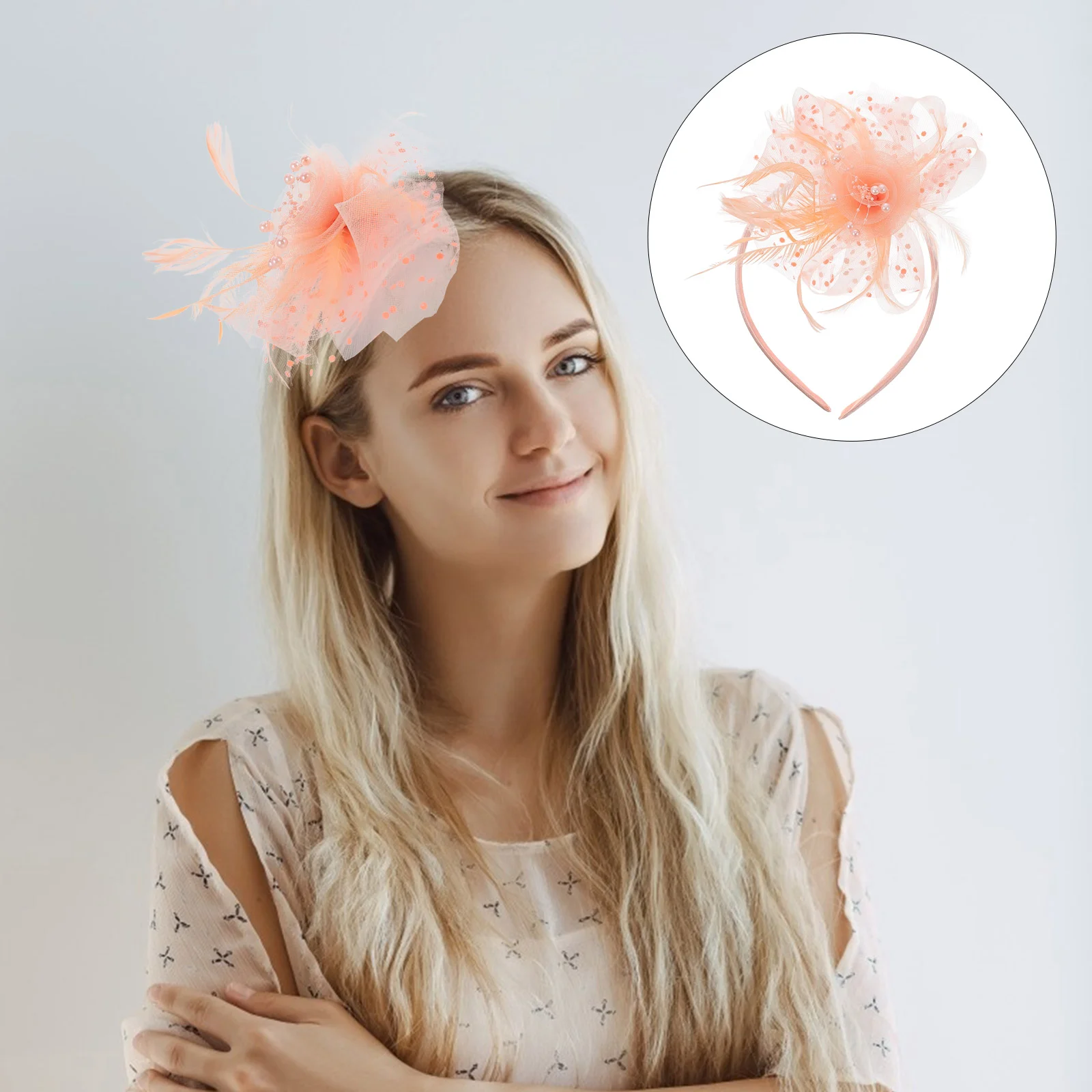 

Vintage Flower Mesh Headband Miss Hair Accessories Girl Dresses Cocktail Feather Stylish Headwear