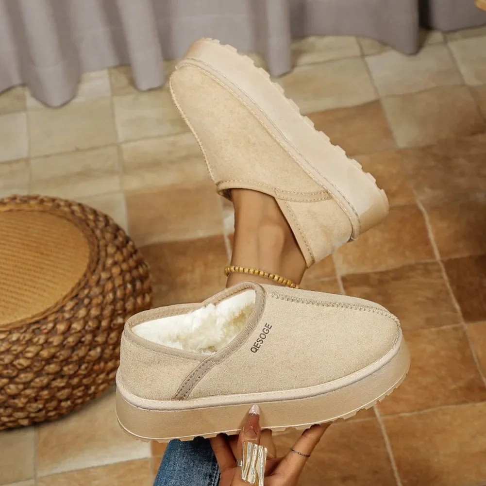 Women Anti Slip Thick Sole Winter Cotton Shoes Plus Size 43 Faux Suede Platform Plush Slippers  Warm Thicken Plush Snow Boots