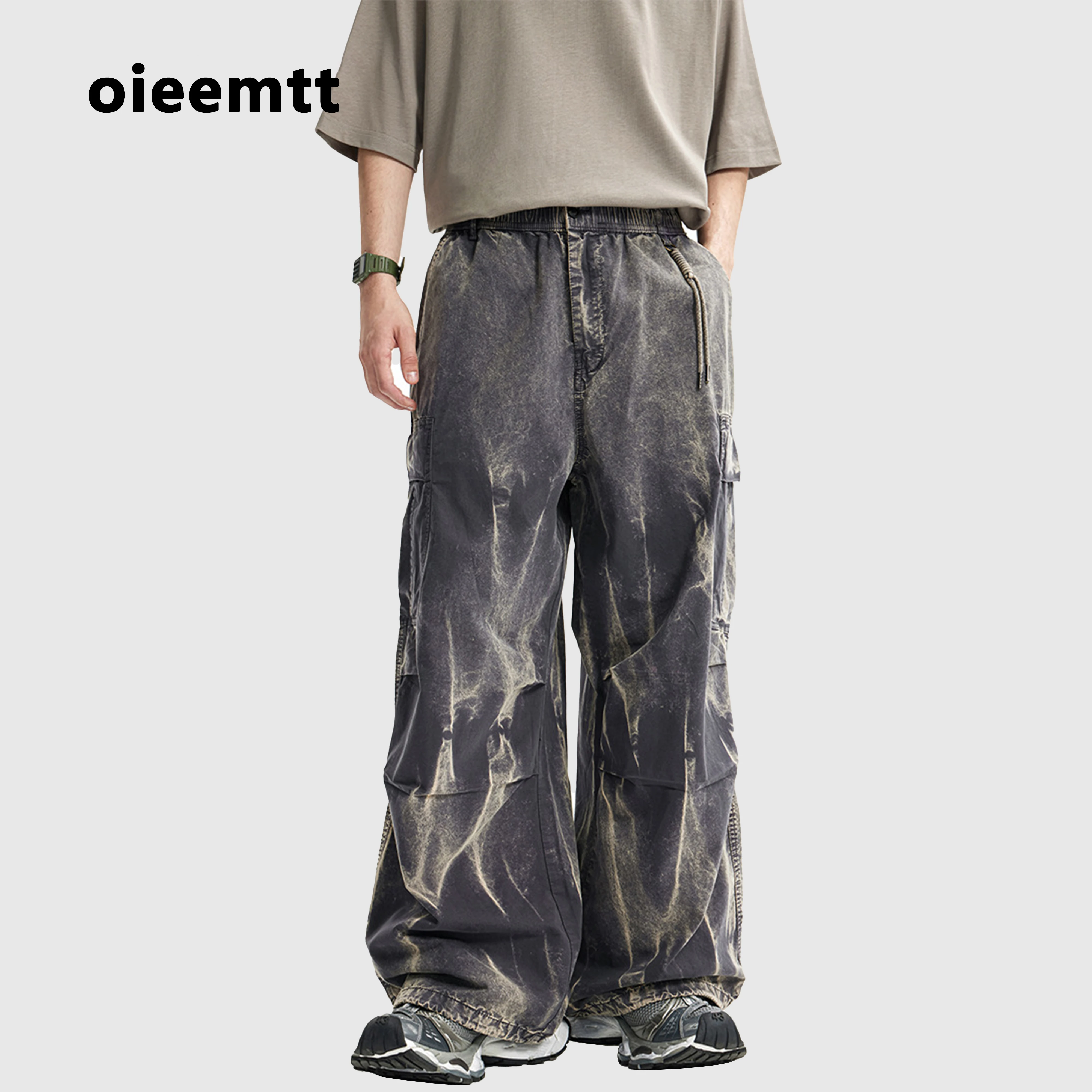 Vintage Streetwear Acid Wash Wide Leg Pants Unisex Casual Long Trousers Hip-hop Mopping Cargo Pants Loose Sweatpants