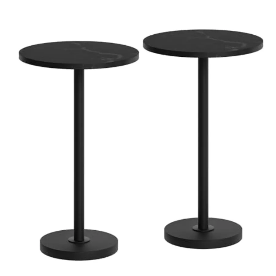 

Small Side Table for Living Room Bedroom Dormitory, Round Marble Black Pedestal Drink Table with Space-Saving Design and Modern