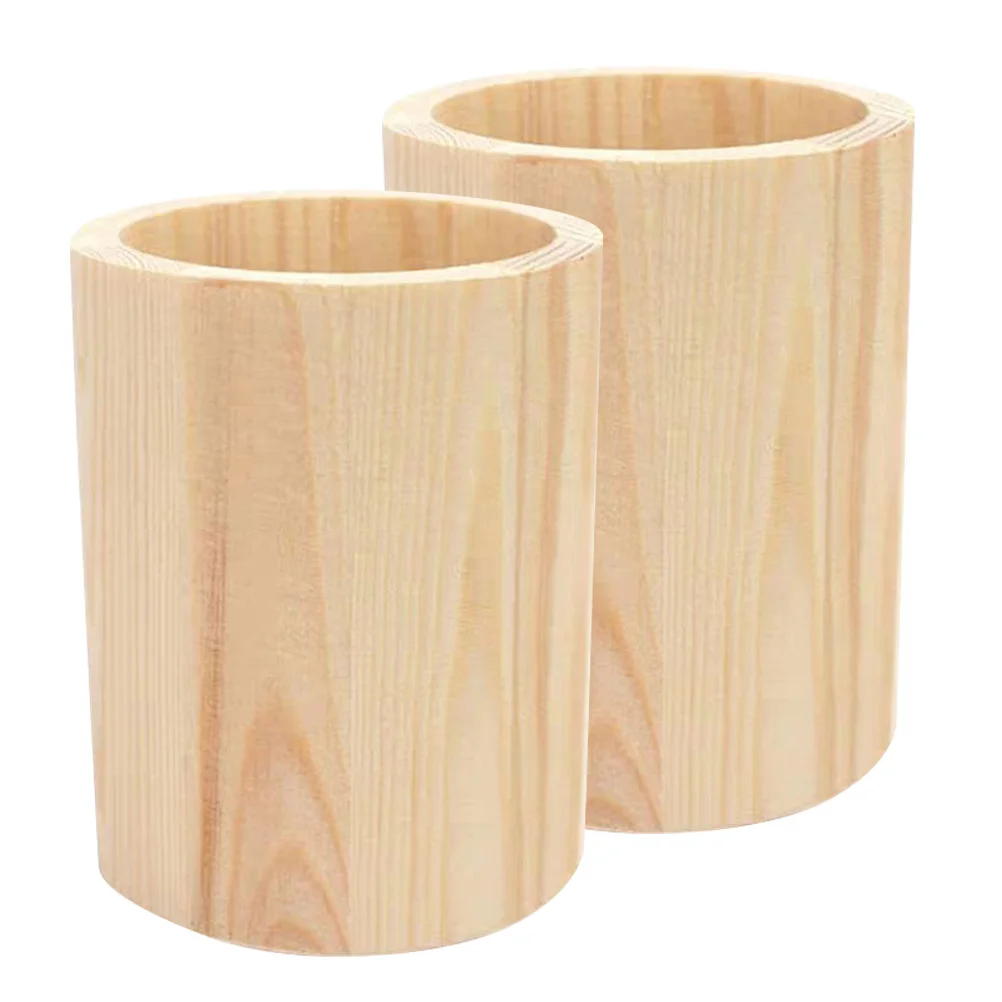 

2Pcs Wooden Pen Holders Geometric Design Long Lasting Suitable for Office Home Hotel School Gel Pen Container Makeup Tools Pot