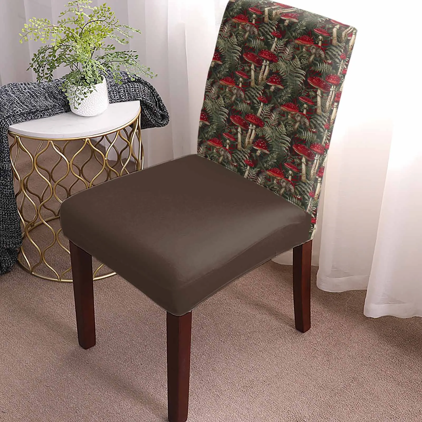 Red Mushroom Fern Chair Cover for Dining Room Spandex Stretch Seat Cover for Wedding Banquet Party Seat Case