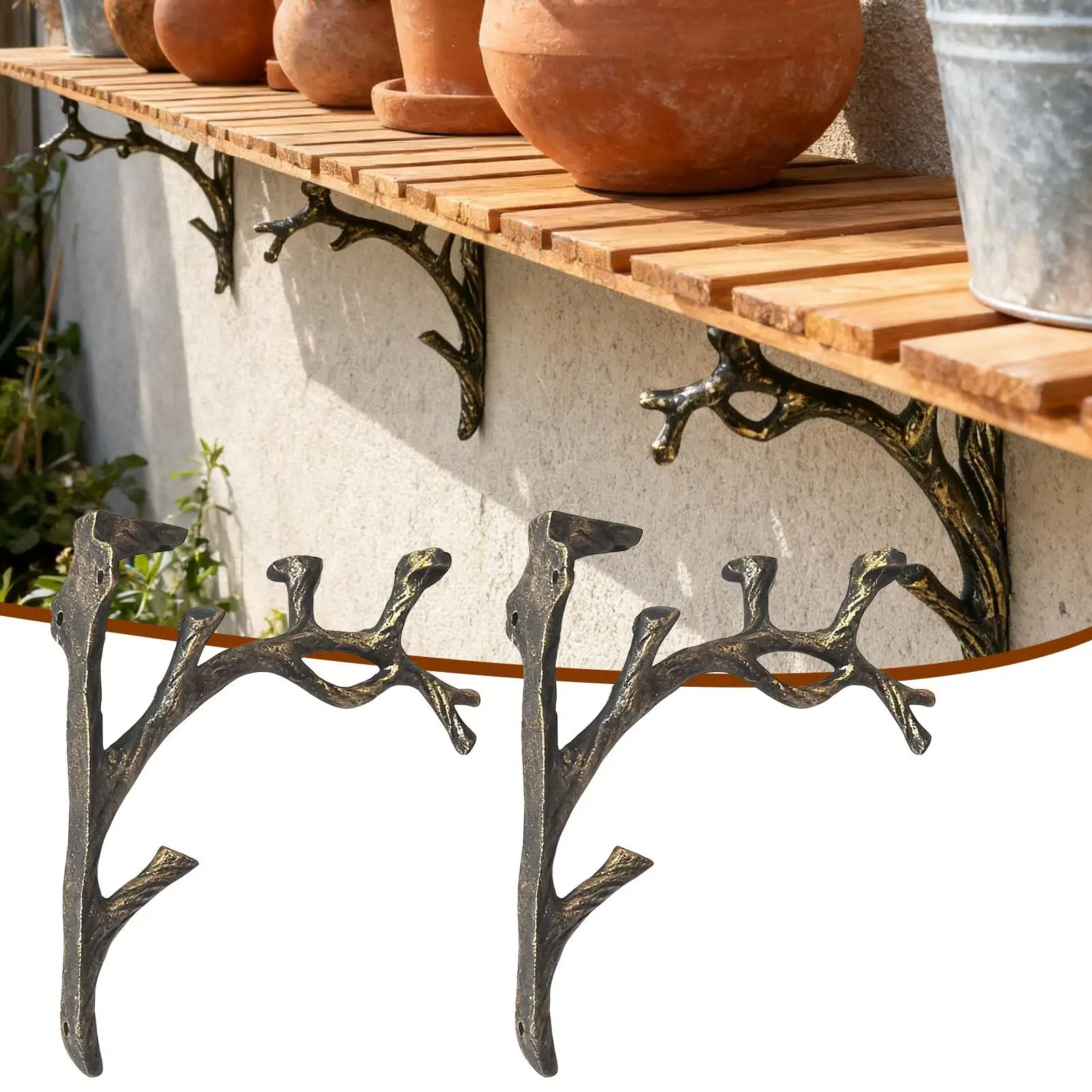 2 Pieces Retro Tree Branch Stand Iron Branch Wall Mounted Stand Floating Wood Shelves Brackets For Entryway Bedroom Living Roon image 5
