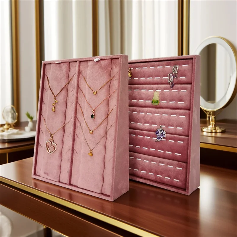 

High-quality Pink Velvet Jewelry Display Stand Slanted Ring Earring Stud Storage Display Stand Counter Storage Display Props