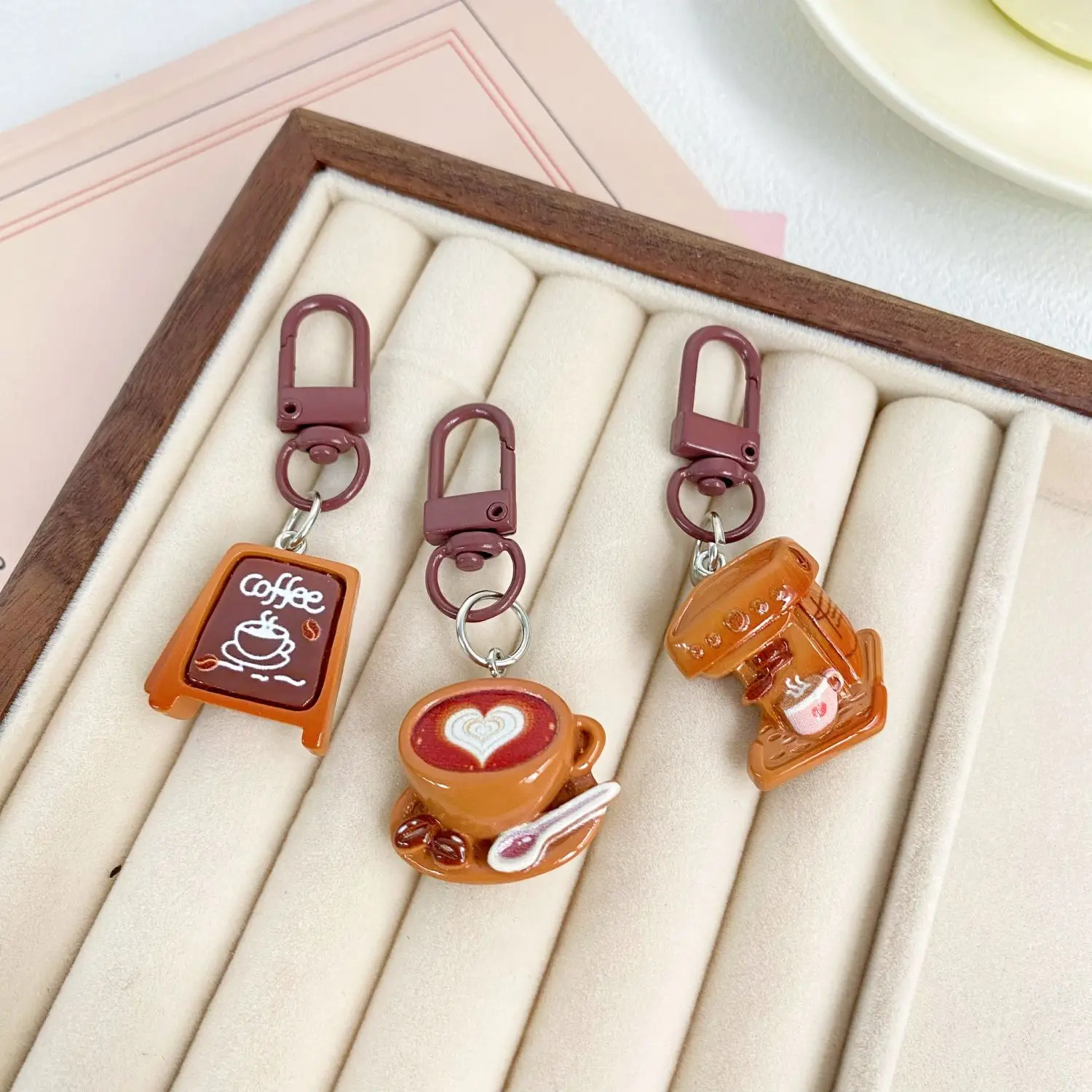 6Pcs Cute Coffee Shop Dragon Tooth Buckle Sweet Girl Pendant Star Cartoon Backpack Bag Pendant Girlfriend Accessories Kids Gift