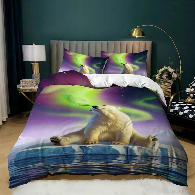 Aurora Duvet Cover Natural Scenery Bedding Set for Girls Boys Northern Light Comforter Cover Mountain Bedspread Full Queen Size