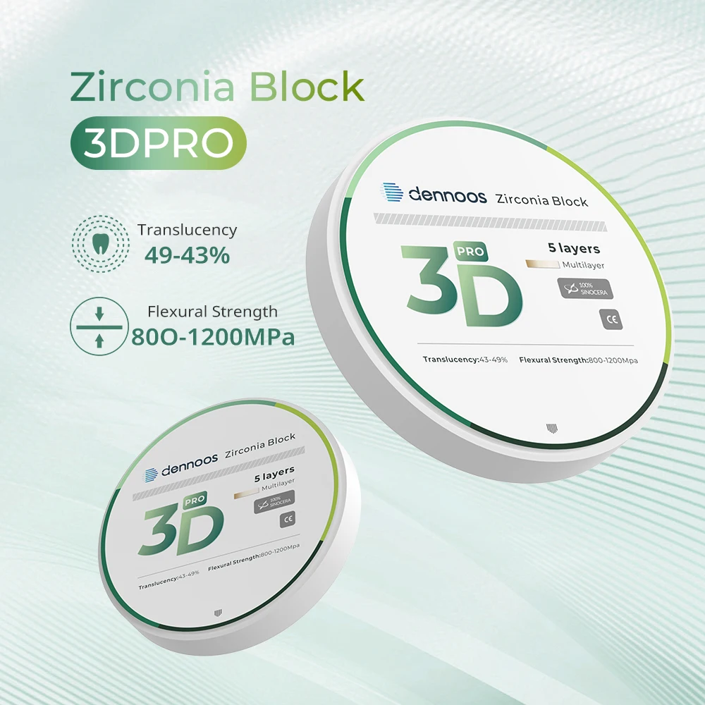 Dennoos 3D Pro Zirconia Multilayer Blocks 98mm VITA16 & BL1-BL4 High Strength Dental Lab Materials for CAD CAM 800Mpa-1200Mpa