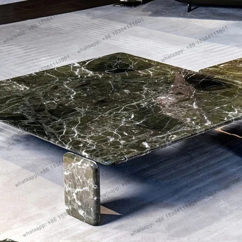 Włoski minimalistyczny stolik kawowy z zielonego marmuru, nowoczesny okrągły design z kamienia Narcyz, odporny na ciepło i zarysowania, z możliwością personalizacji