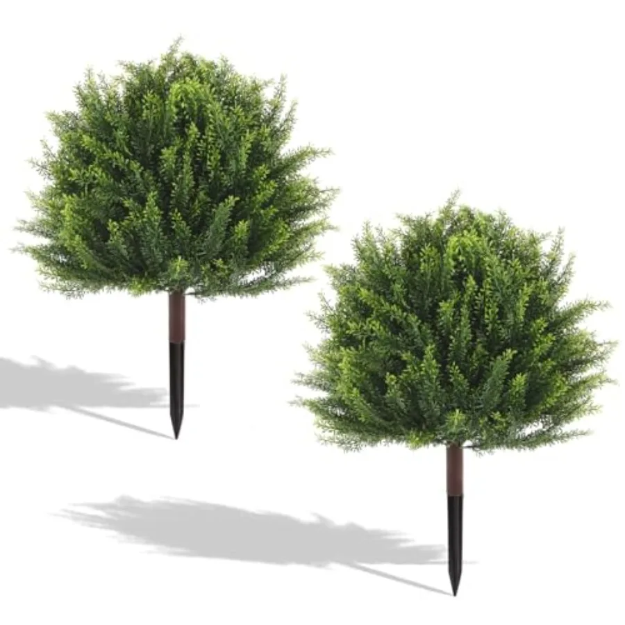

24" Artificial Plants Topiary Cedar Tree Outdoor UV Resistant Lifelike Faux Potted Plant with Ground Spike for Patio Garden Dec