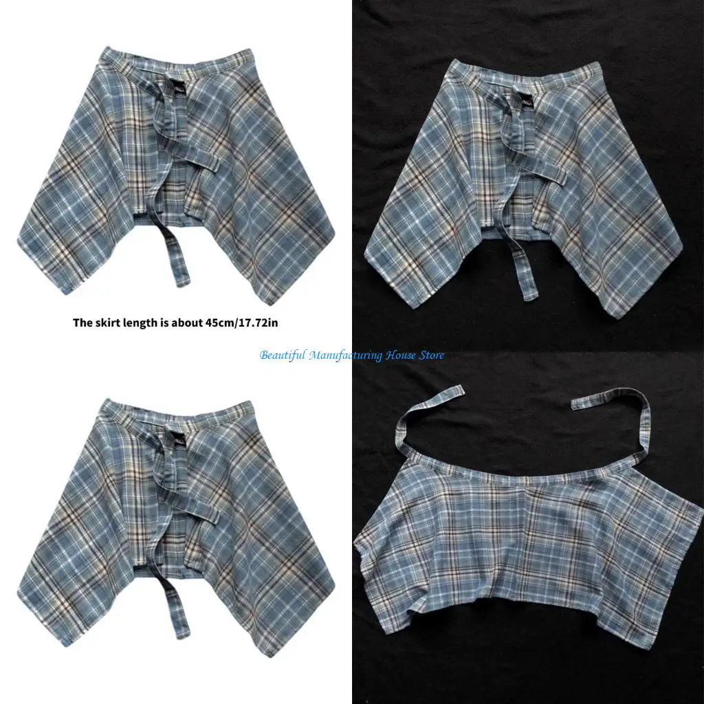 

E56A Half Body Irregular Wrap Skirt Plaids Shirt Hem for Street Enthusiasts