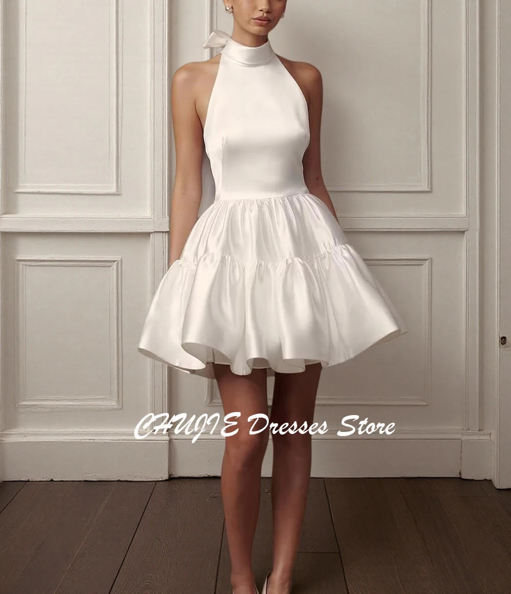 

Белые мини-коктейльные платья с лямкой на шее для женщин A Line Princess Dress vestidos graduación индивидуальное платье для выпускного вечера свадебное платье