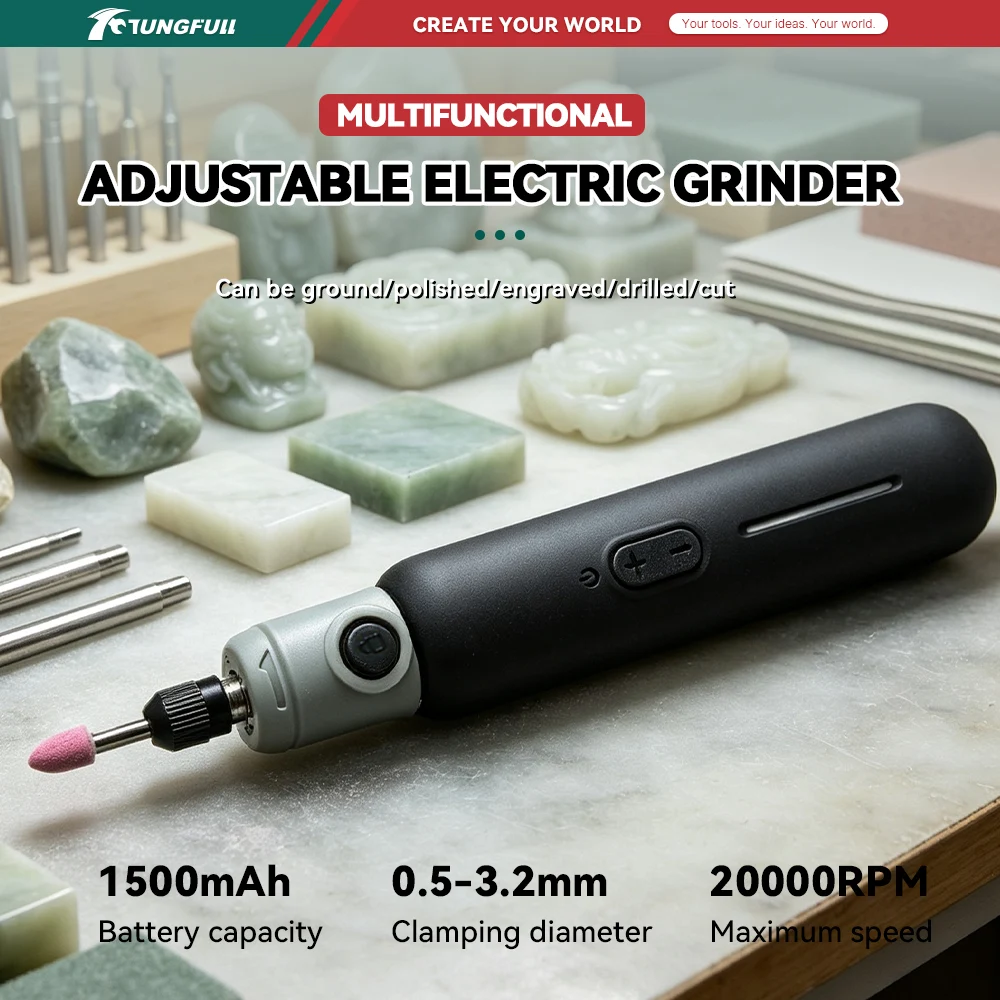 TUNGFULL Brushless Electric Grinder Pen 1500mAh 20000RPM Portable Rotary Tool for Carving Drilling Polishing Wood Jewelry DIY
