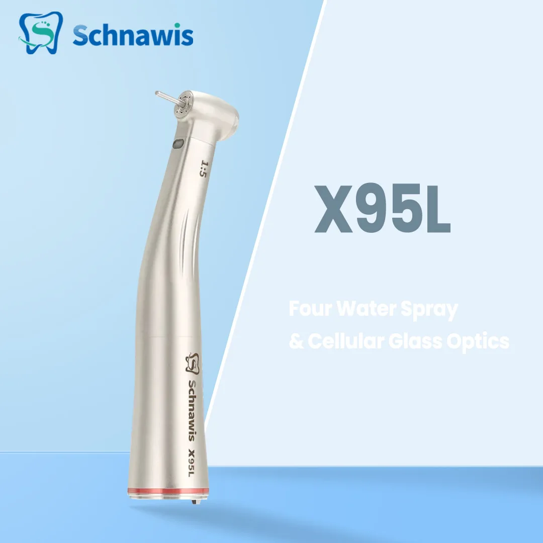 

X95L Dental Against Contra Angle 1:5 Increasing Speed Handpiece LED Fiber Optic Handpiece Inner Water Red Ring contraangulo Tool