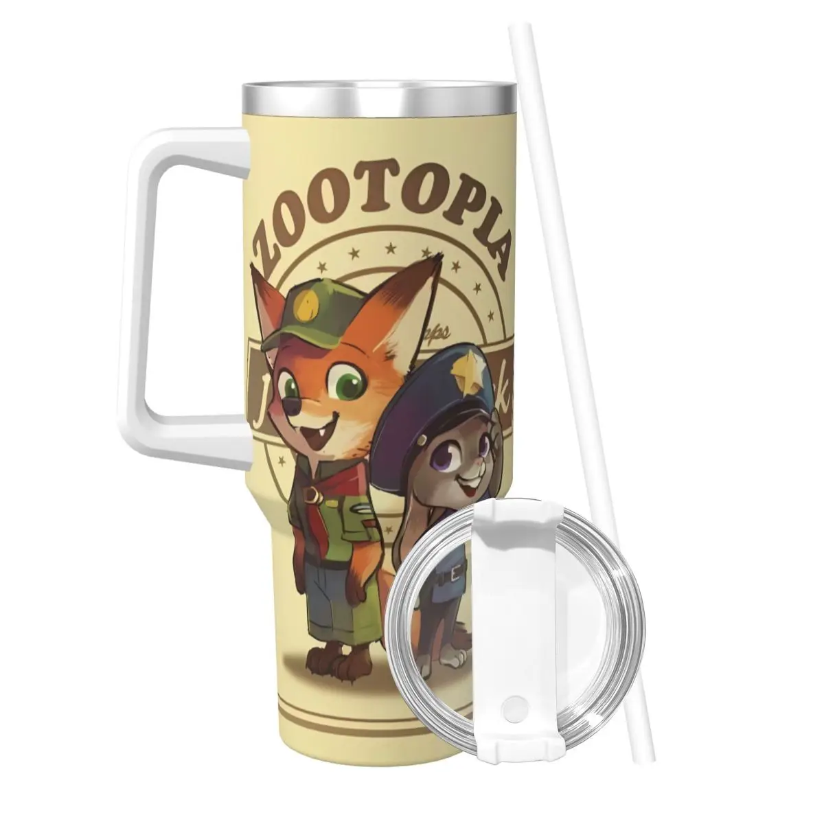 Stainless Steel Tumbler Cartoon Zootopia Print Mugs Cup With Straws Travelist Water Bottle Heat Large Capacity Thermal Mug