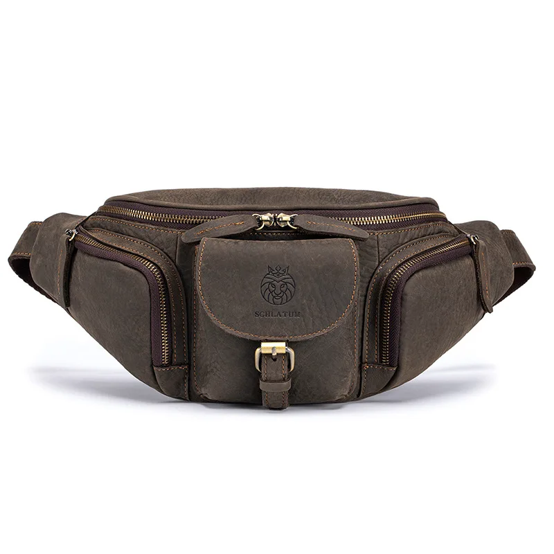 Head layer cowhide chest bag retro multi-function motorcycle satchel leather leisure large capacity chest bag waist bag