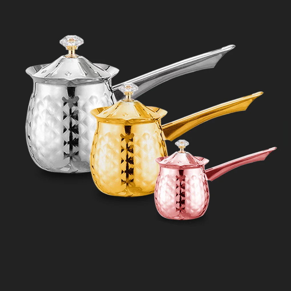 New Turkish Stainless Steel Coffee Milk Pot With Long Handle Restaurant Handmade Flower Drawing Tool Thickened Coffee Cup