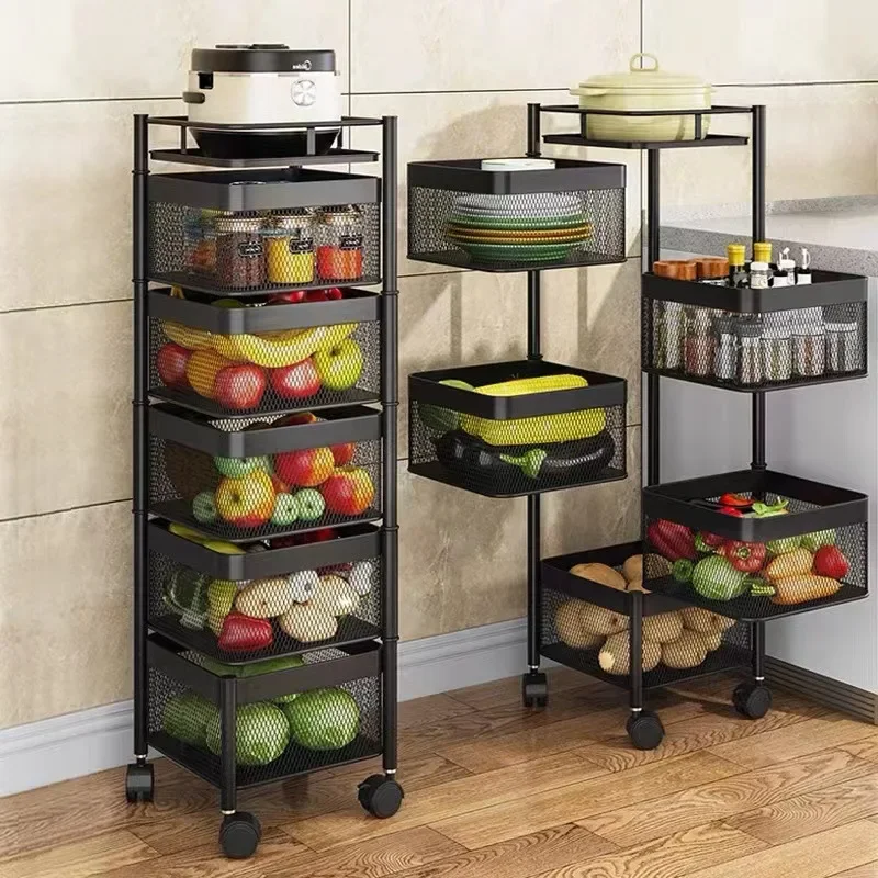 yesMulti-Layer Vegetable Basket Square Round Kitchen Multi-function Stand Vegetable Rotating Shelving Kitchen Rotating Storage R