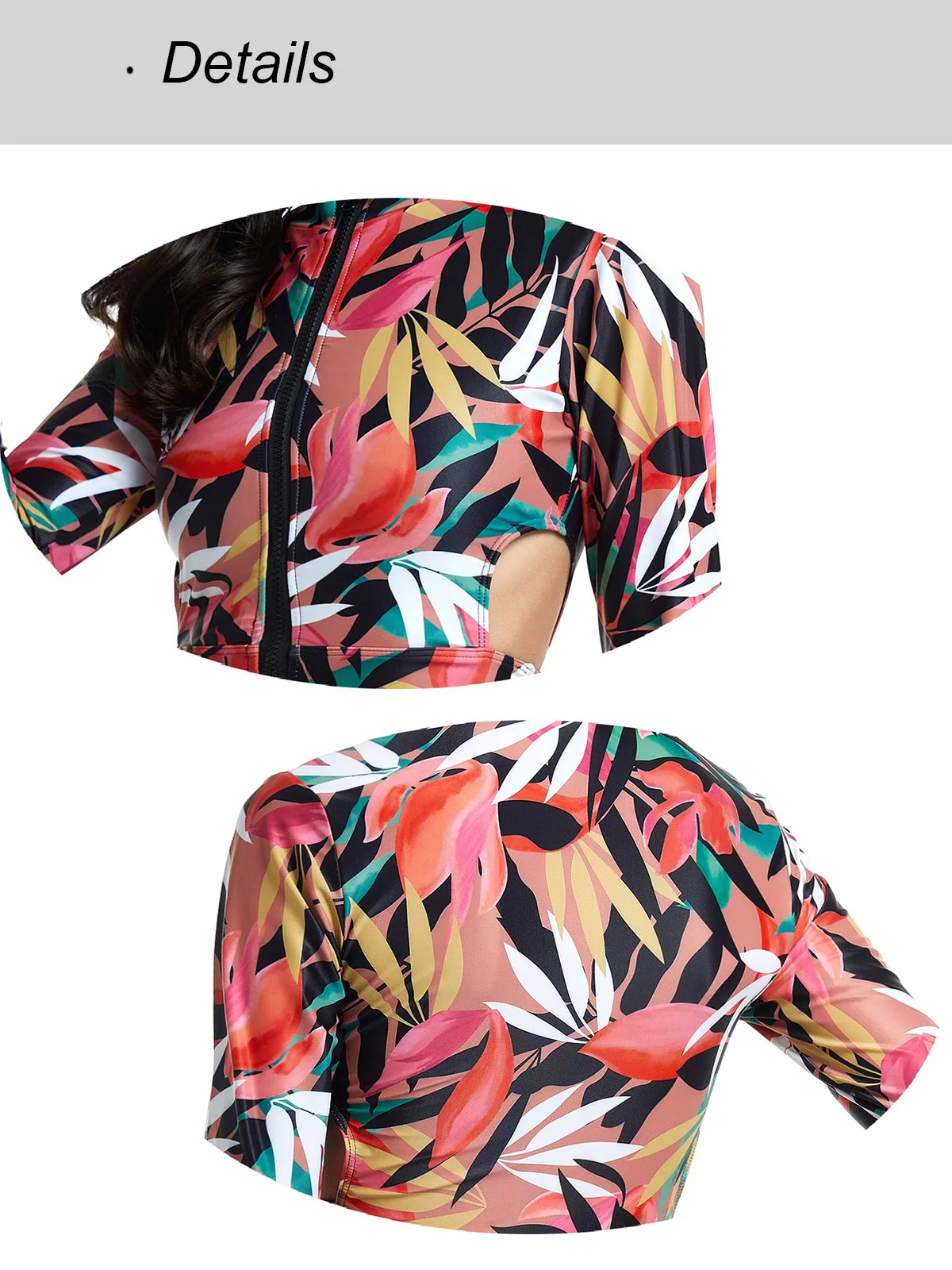 Tropical Print Swimwear Rashguard Women Long Sleeved Swimsuits Two-piece Surf Bathing Suits Beachwear (UPF 50+)