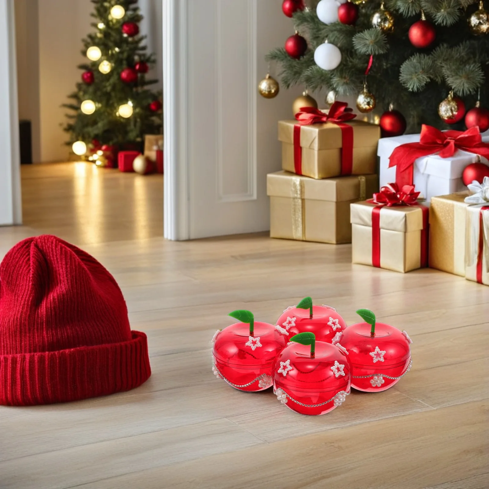 

6Pcs Christmas Red Apple Candy Boxes Candy Container Lid Holiday Party Favor Chocolate Storage Jar Chocolate Packaging