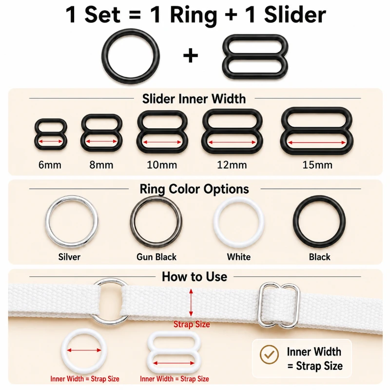 50/100Sets 6-15mm Metal Bra Buckle Underwear O Ring Hook Bikini Strap Slider Clasp Swimwear Adjuster Buckles Sewing Accessories