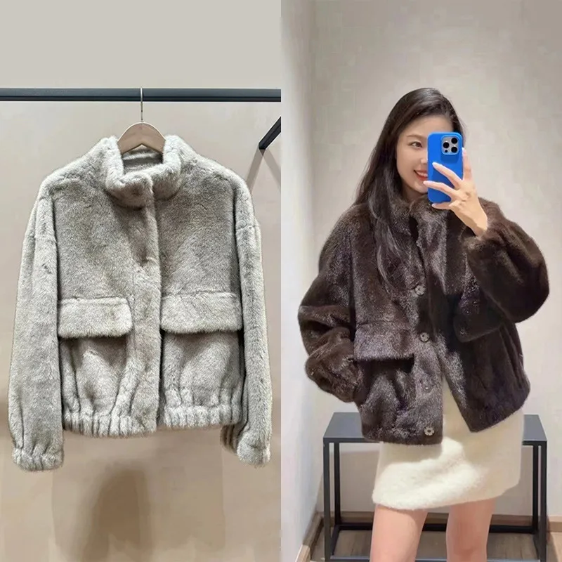 Light Luxury Faux Fur Fur Coat, Retro Stand Up Collar, No Care Jacket,French 2024 Winter New Style Coat for Women Faux Fur Coat