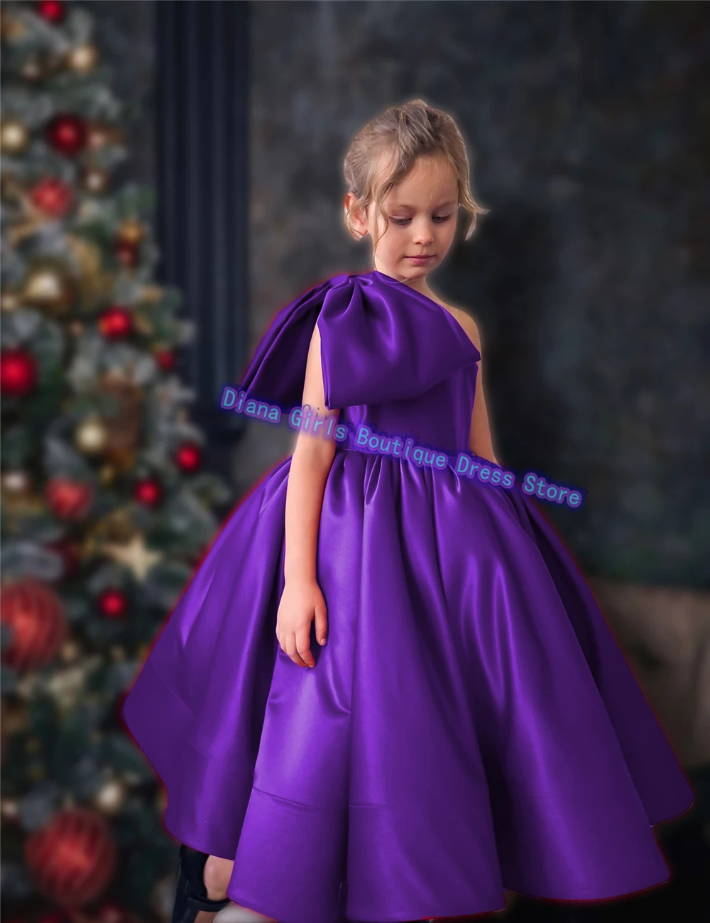 Precioso vestido de niña de flores de satén personalizado de Navidad, adorno de lazo rojo, vestidos de boda para fiesta de cumpleaños para niñas pequeñas, vestidos de princesa