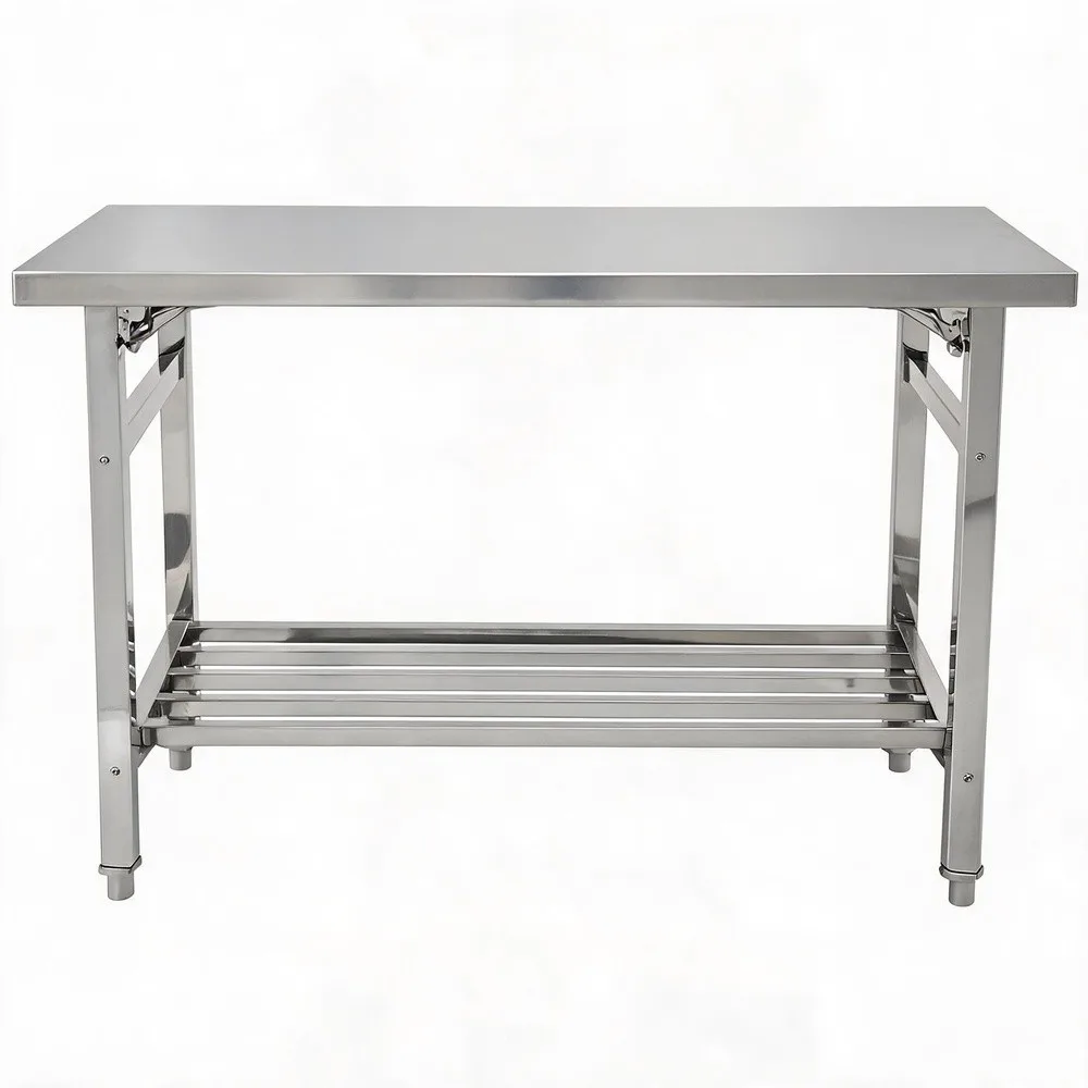 48*24 Inch Stainless Steel Prep & Work Table NSF Certified Commercial Heavy Duty Folding Kitchen Table with Adjustable
