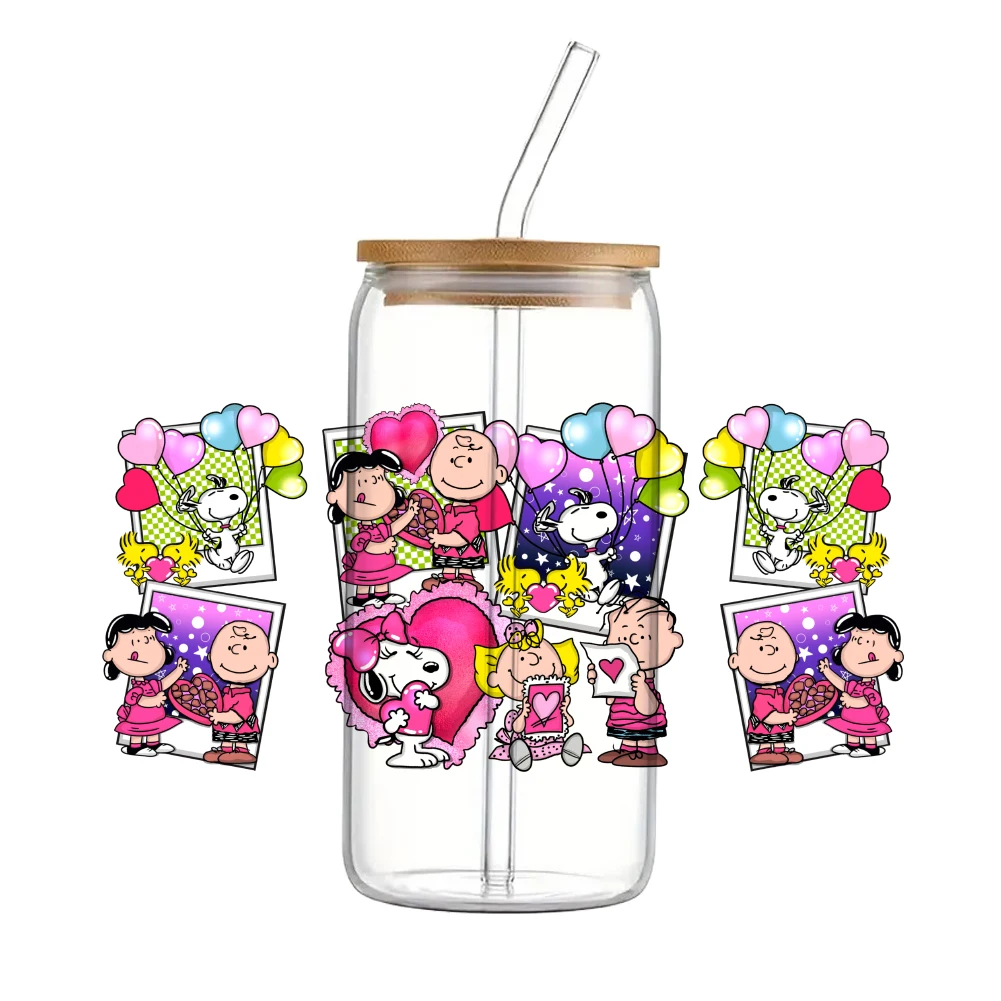 Envoltório de vidro impermeável dos desenhos animados para lata de café, 3D SnoopyFor Libbey, UV, DTF, 16oz, moda