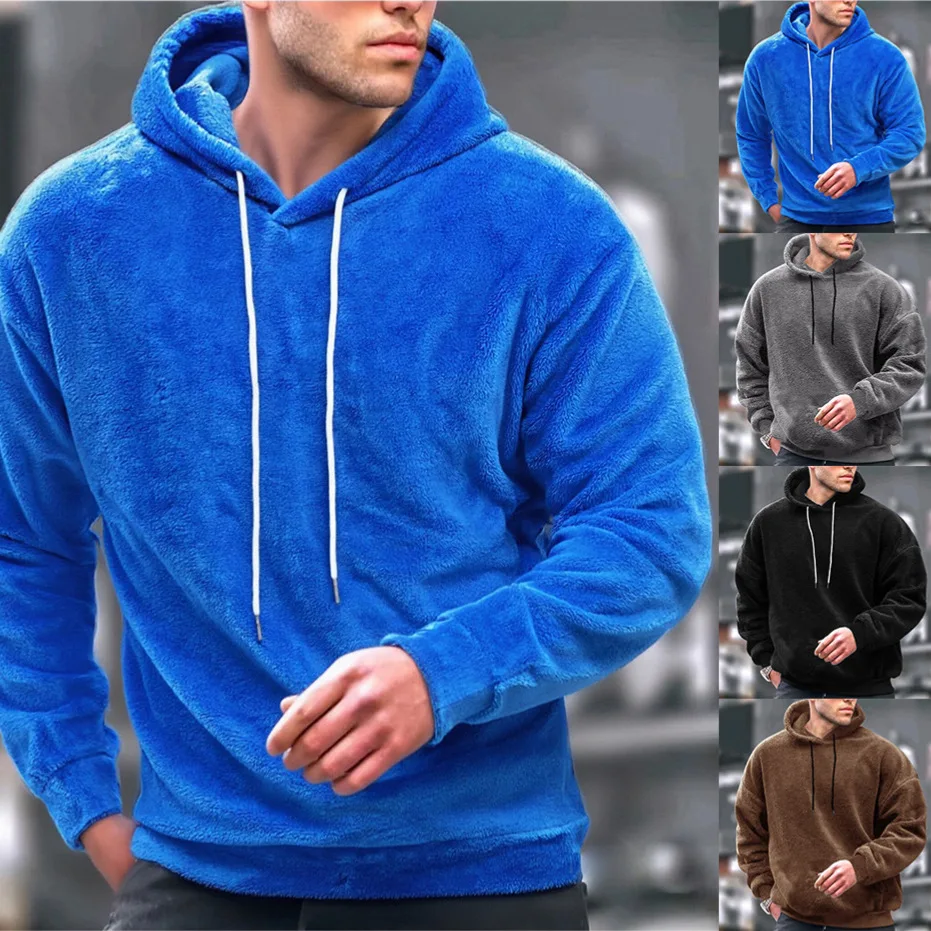 

Men's Furry Hoodie Casual Autumn Winter Large Size Men's Fashion Coral Fleece Jacket Loose Fit Comfortable Streetwear