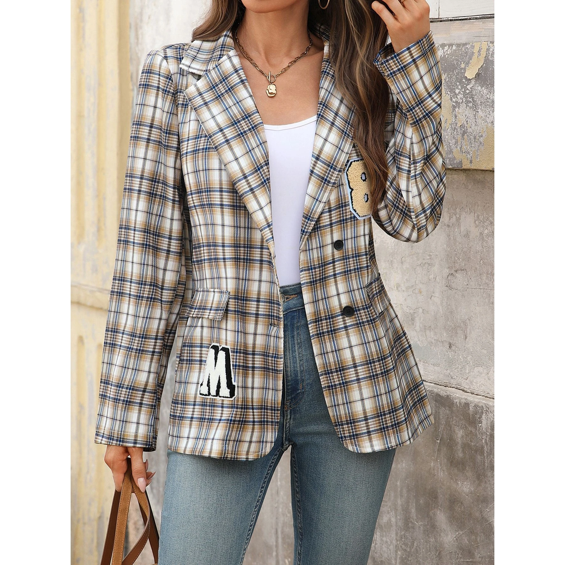 

Faionable Plaid Suit Jaet Women's College Sle Autumn Winter Seasonal Outerwear Long Sve Button up Interview Ready