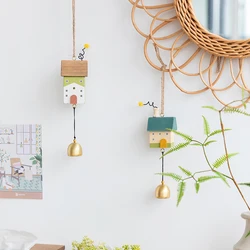 Nordic Wood House Wind Chime Handmade Hanging Bell Door Handle Wall Kids Room Decorations Garden Home Office Nursery Decor