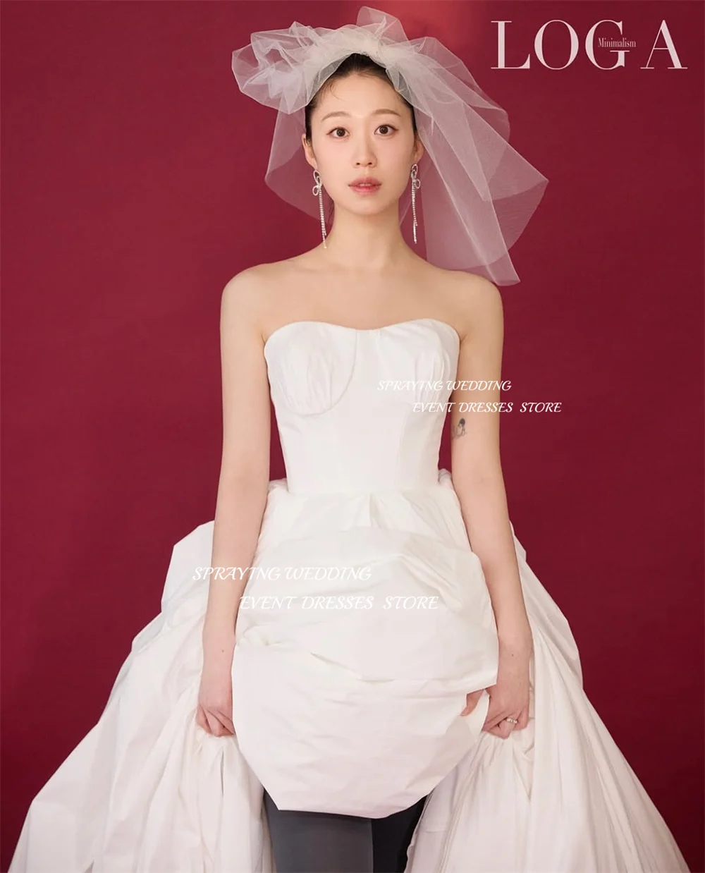SPRAYING Robes de séance photo de mariage en taffetas simples Ivoire Sweetheart Une ligne Longue Corset Corée Robes de mariée Dende Dende Personnalisé 2025