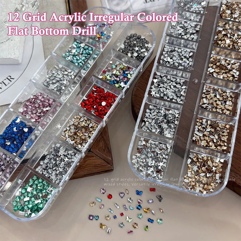12 Griglie Mix 3D Flatback Strass per unghie Mini Diamanti di cristallo per Nail Art Glitter Charm Decor Accessori per manicure fai da te