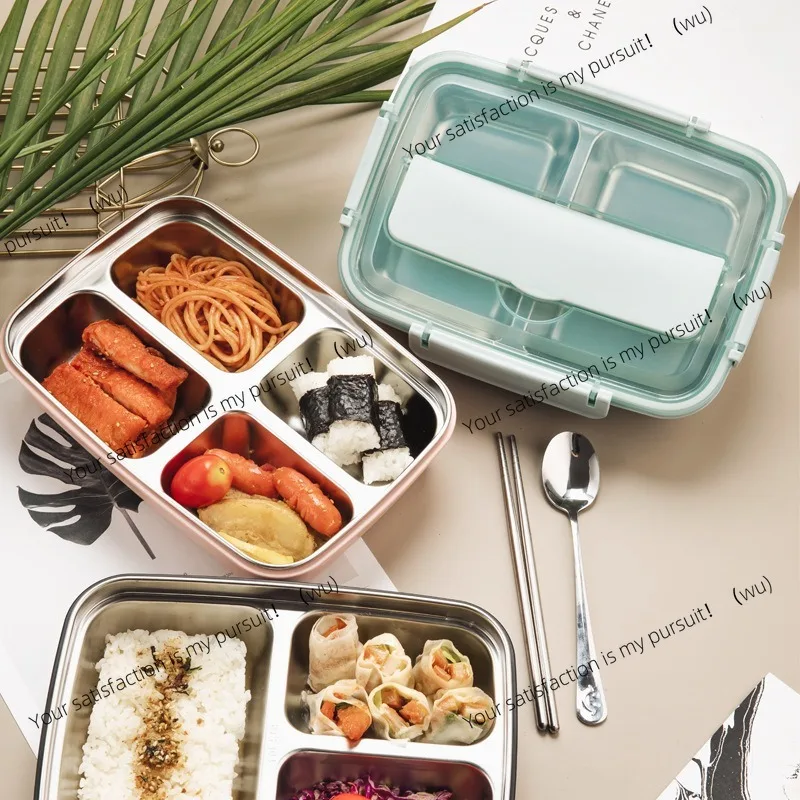 Outdoor camping portable tableware, stainless steel compartments for office workers, creative square lunch boxes for students