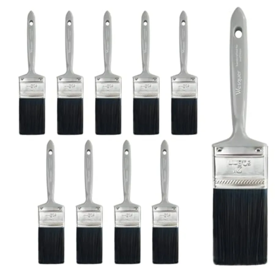

10 Pack 2inch Paint Brushes Plastic Handles Flat Paint Brush for Painting Walls, Wood Stain, Furniture, Fences - Stiff Bristles