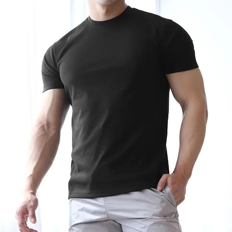 Men\'s Summer Gym Fitness Compression T-Shirt Casual Clothing Skinny Slim Stretch Short Sleeve Tee Male Bodybuilding Sweatshirt