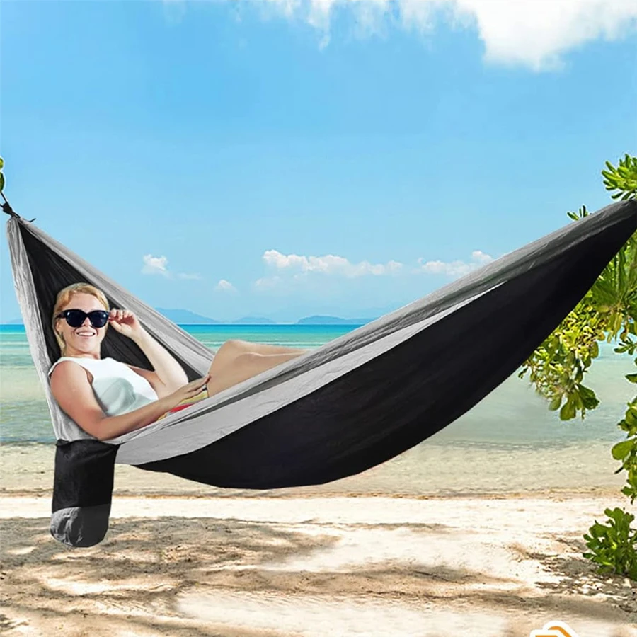 Single Person Portable Outdoor Camping Hammock Color Matching Hammock High Strength Fabric Hanging Bed
