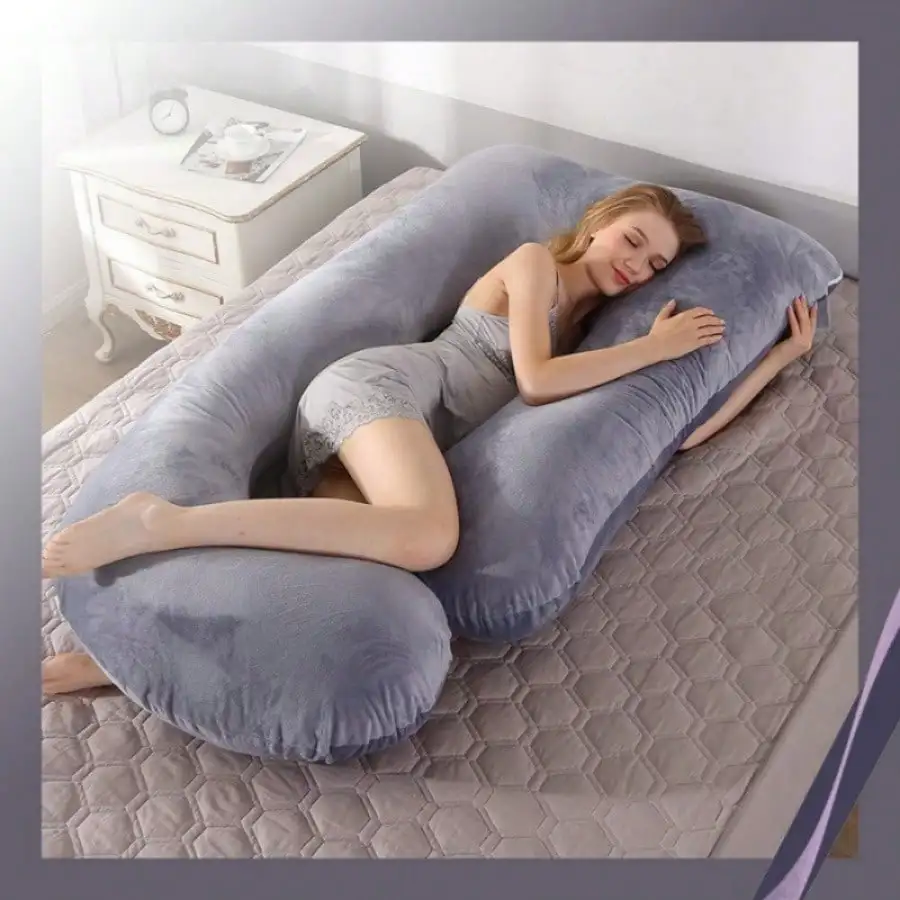 Almohada de cuerpo completo en forma de U para adultos, almohada de cuerpo grande extra grande con funda de almohada desmontable, gris, regalo para el Día de la Madre