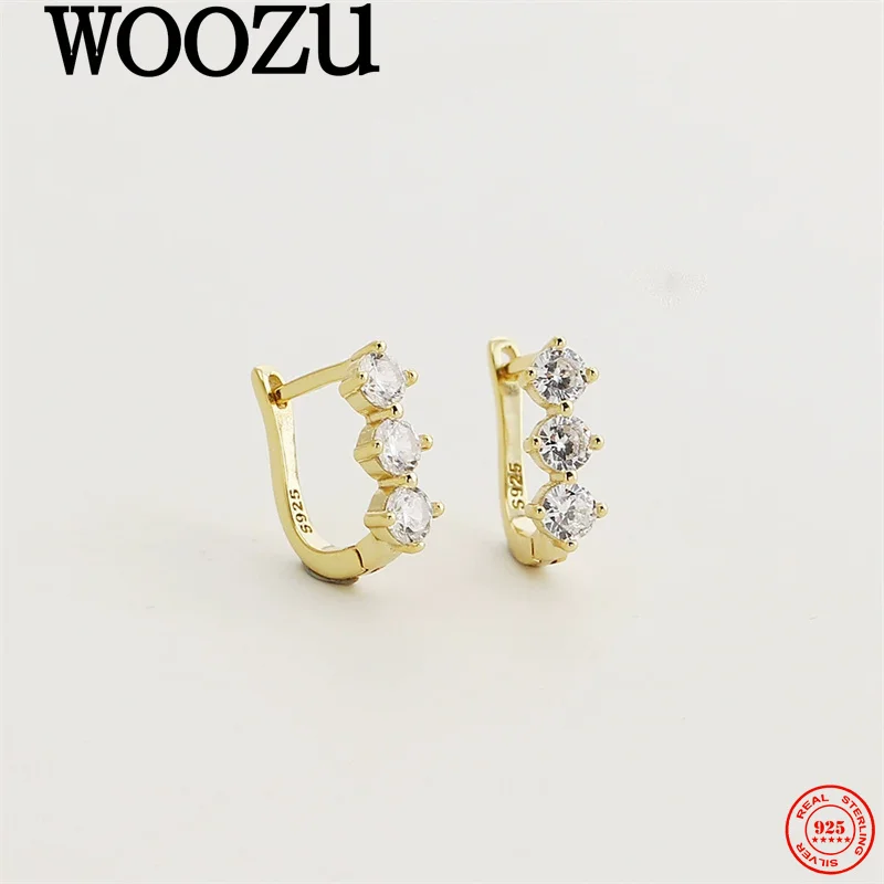 

WOOZU 925 Sterling Silver Elegant Geometric Round Zircons Earrings for Women Party Banquet Fashion Tender Delicate Jewelry Gift