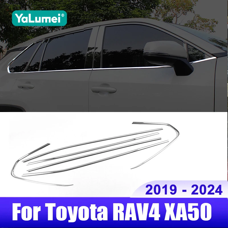 

For Toyota RAV4 XA50 2019 2020 2021 2022 2023 2024 RAV 4 Hybrid Car Window Frame Trim Strips Stainless Steel Accessories