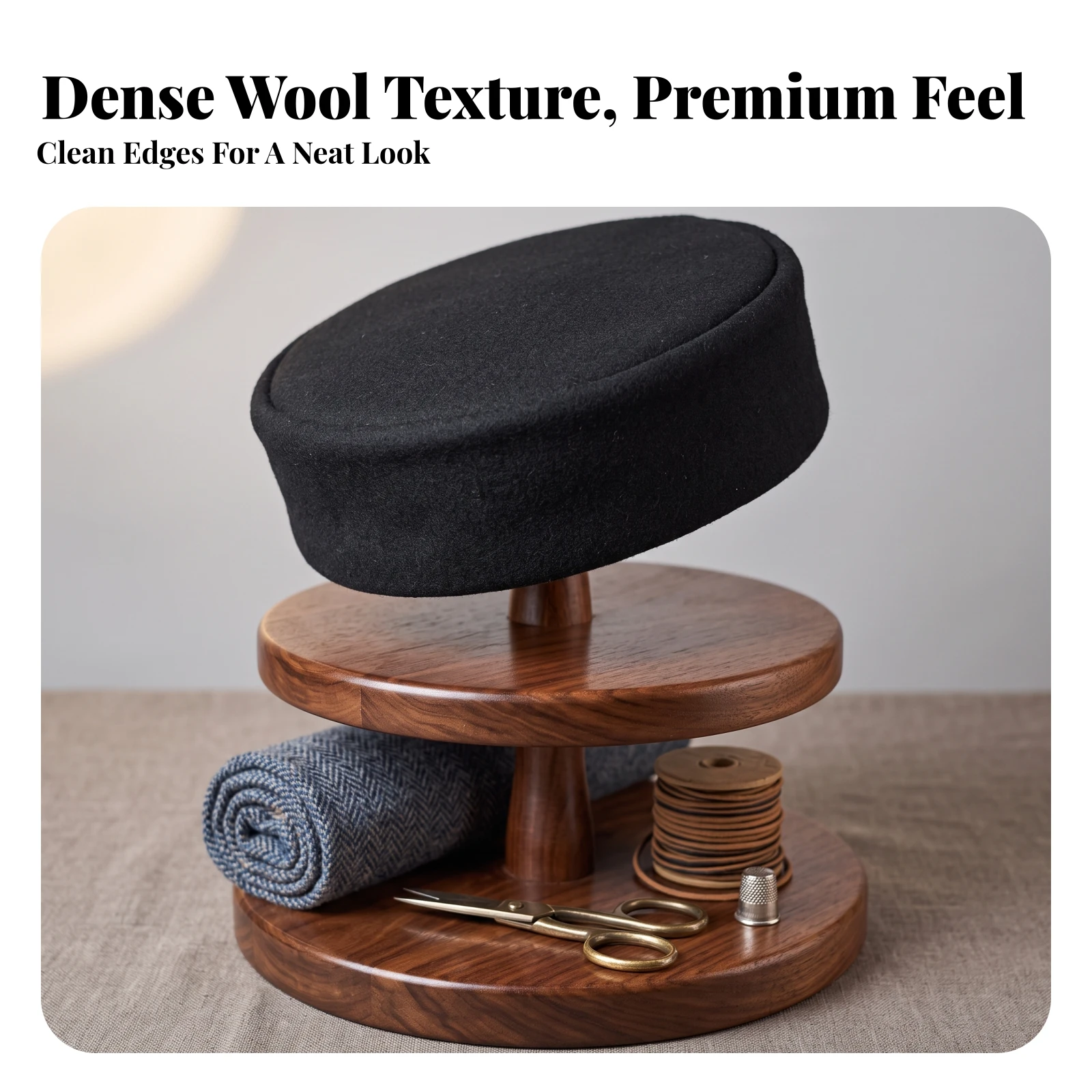 Pillbox Hat Formal Wool Hat with Inner Clip Solid Color Slim for Women, Costume Styling, Everyday Wear