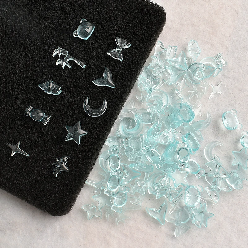 เรซิ่นโปร่งใสสีฟ้าตกแต่งเล็บแบนด้านล่างการ์ตูน Star Moon PANDA อุปกรณ์แต่งเล็บ