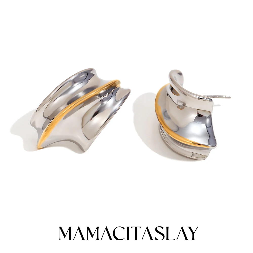 

MamacitaSlay Creative Geometric Silver Color Golden Line earrings Waterproof Stainless steel earrings woman gifts for women