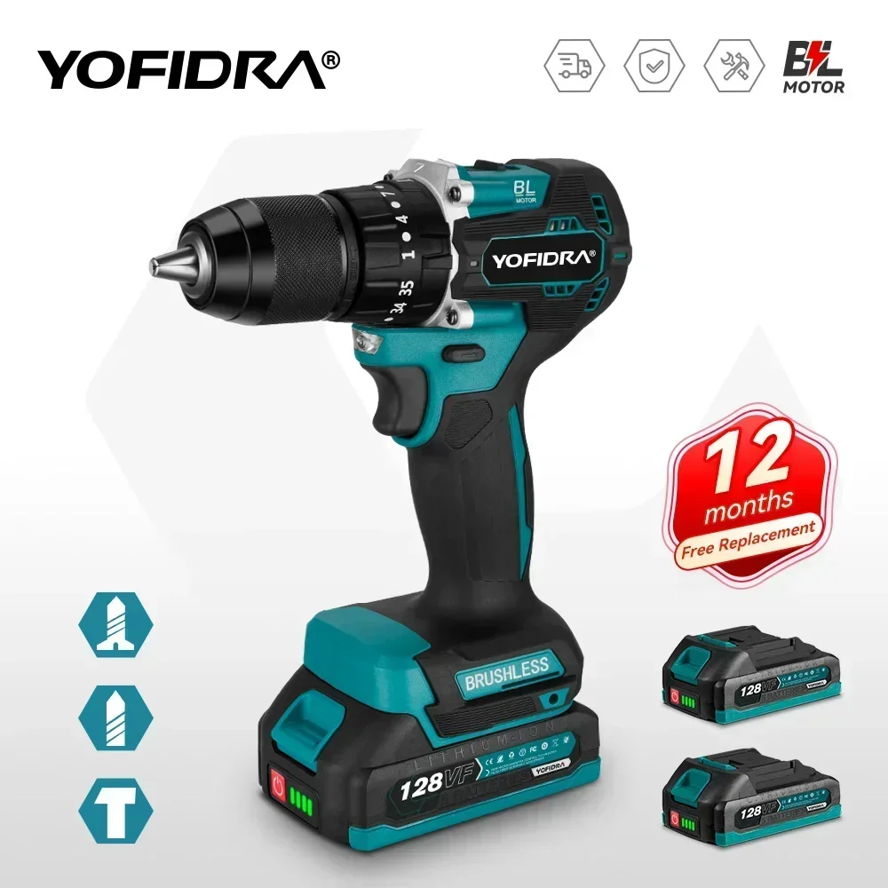 YOFIDRA 13MM 35+3 Drehmoment Bürstenloser Elektrischer Schlagbohrer 3 IN 1 Kabelloser Elektrischer Schraubendreher DIY-Elektrowerkzeug für Makita 21V Akku – Detail 3