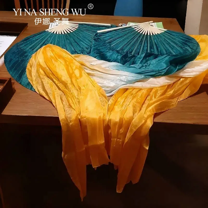 1 쌍/1 개 밸리 댄스 팬 실크 대나무 갈비뼈 천연 실크 무대 공연 소품 염료 팬 여성 밸리 댄스 실크 팬