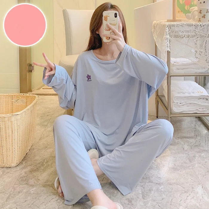 M-5XL Modal Cotton Pajamas Set New Large Size Long Sleeve Casual Top + Trousers Suit Autumn Winter Sleepwear Women Pijama Mujer